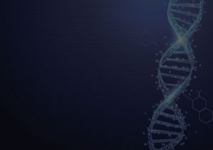 Wireframe DNA molecules structure mesh from a starry on blue background.